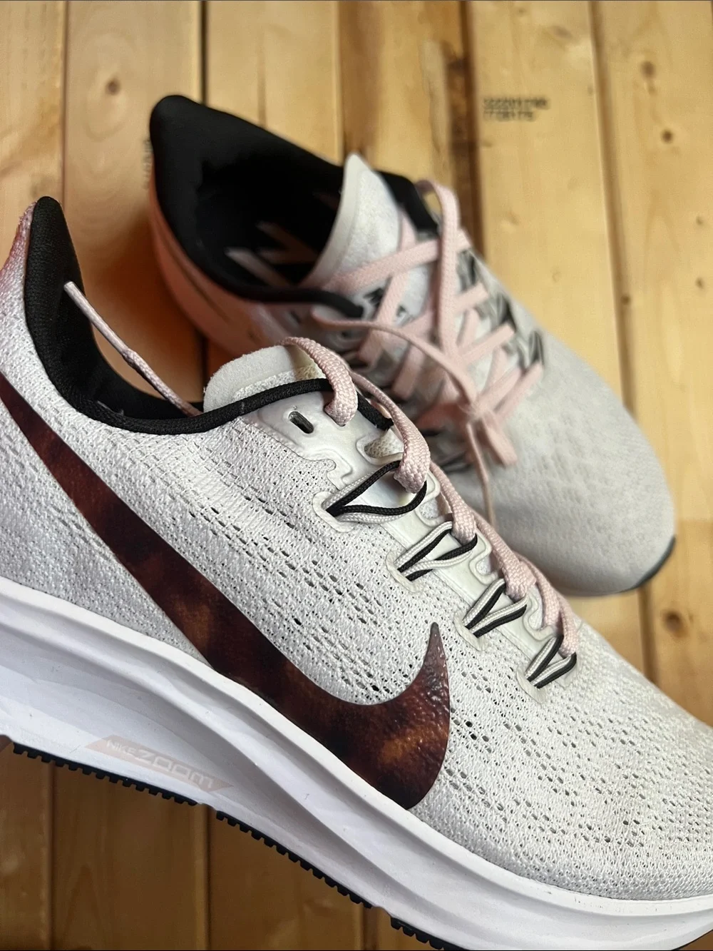 Nike Running Shoes - Light Gray with Pink and Brown Swoosh